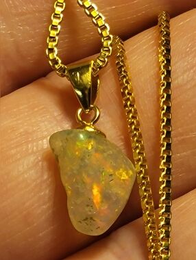 Opal Pendant W/ 18kt Gold Filled Chain - 925 Gold Vermeil Bail - New